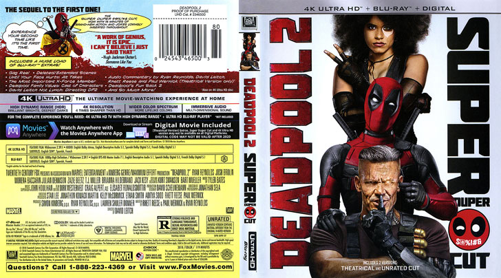 Jaquette 4K Ultra HD Deadpool 2 Cover